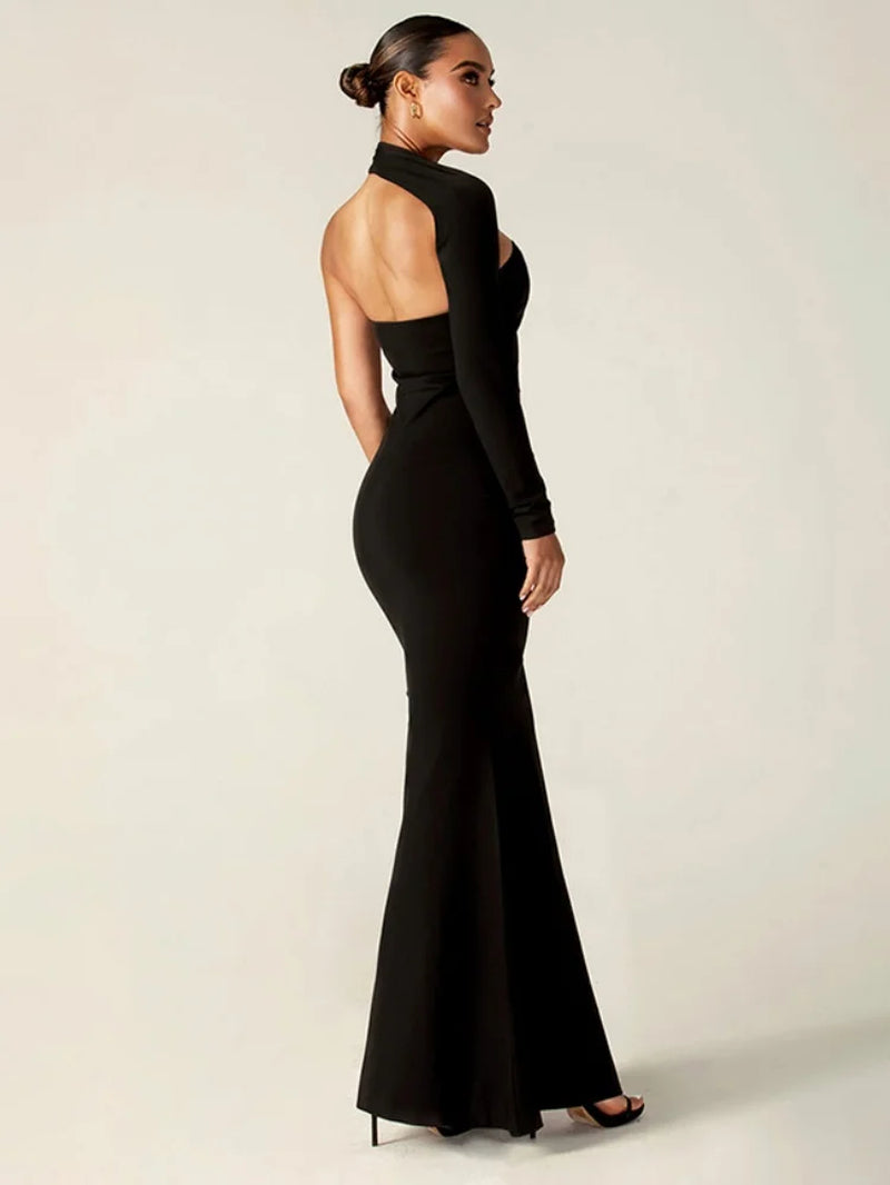 Black Split Bodycon Dress for Women Clothing Slim Sexy Streetwear One Shoulder Long Sleeve Vestidos De Mujer Fashion Outfits