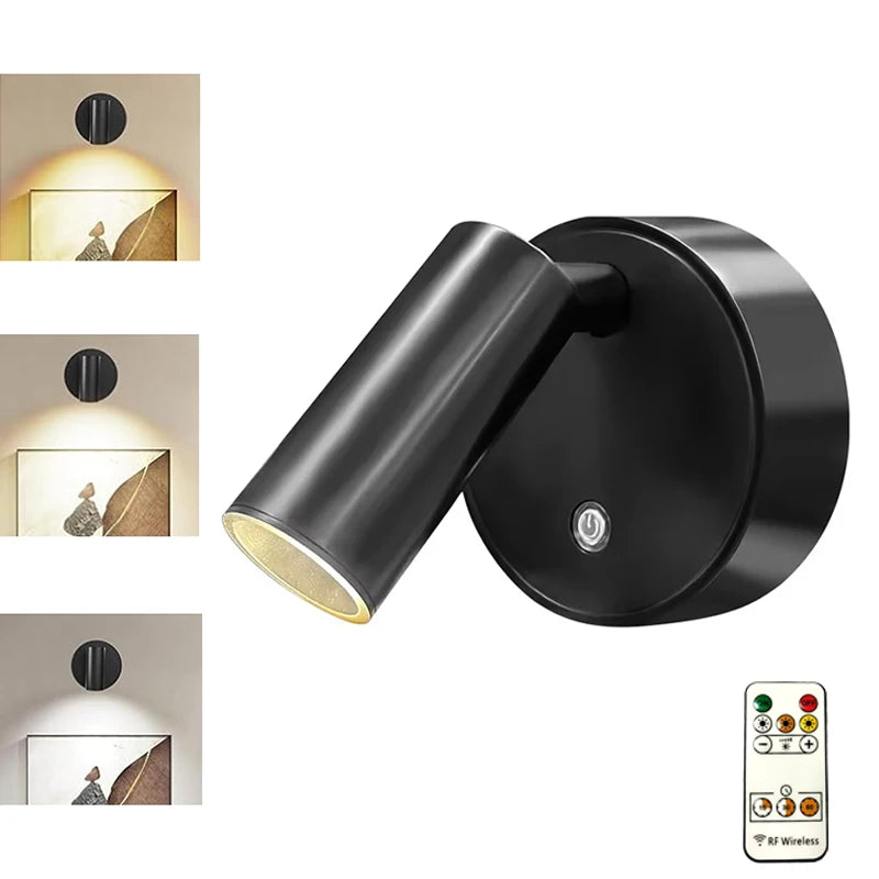 Magnetic Base USB Rechargeable LED Cordless Wall Light with Touch Switch Black White Magnet Dimmable Bedside Lamp for Reading