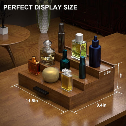Walnut Wood Cologne Organizer for Men 3 Tier Cologne Stand,Wooden Cologne Holder