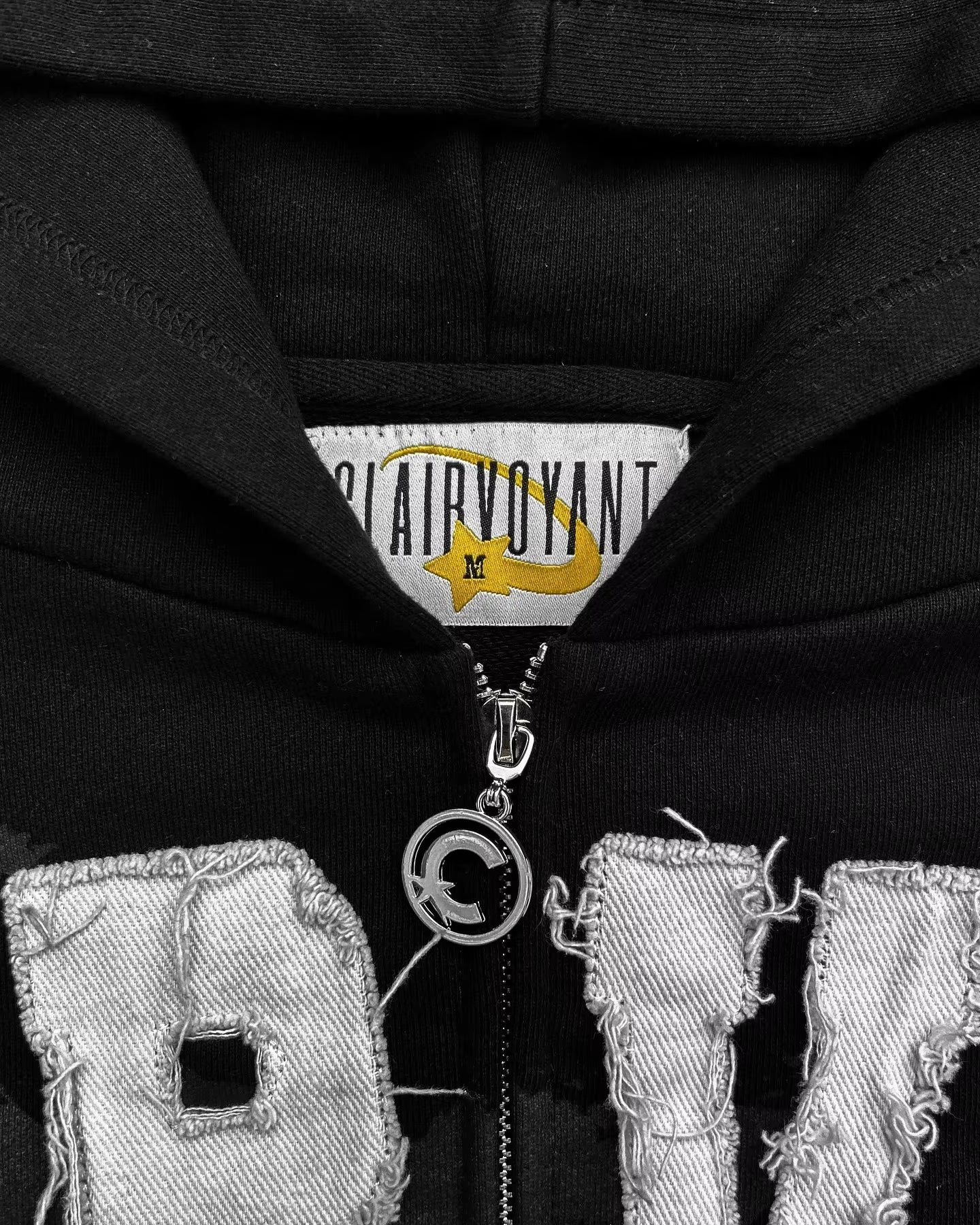 Black CLRVNT Trendy Brand America Streetwear Y2K Letter Patchwork Zip up Hoodie Gothic Punk Rock Men Women Sweatsuit Hoodies