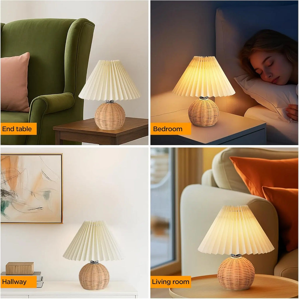 Usb Plug Rattan Bedside Table Lamp Bedroom Mini Table Lamp Nightstand Farmhouse Desk Light for Home Foyer Bookshelf Study Office