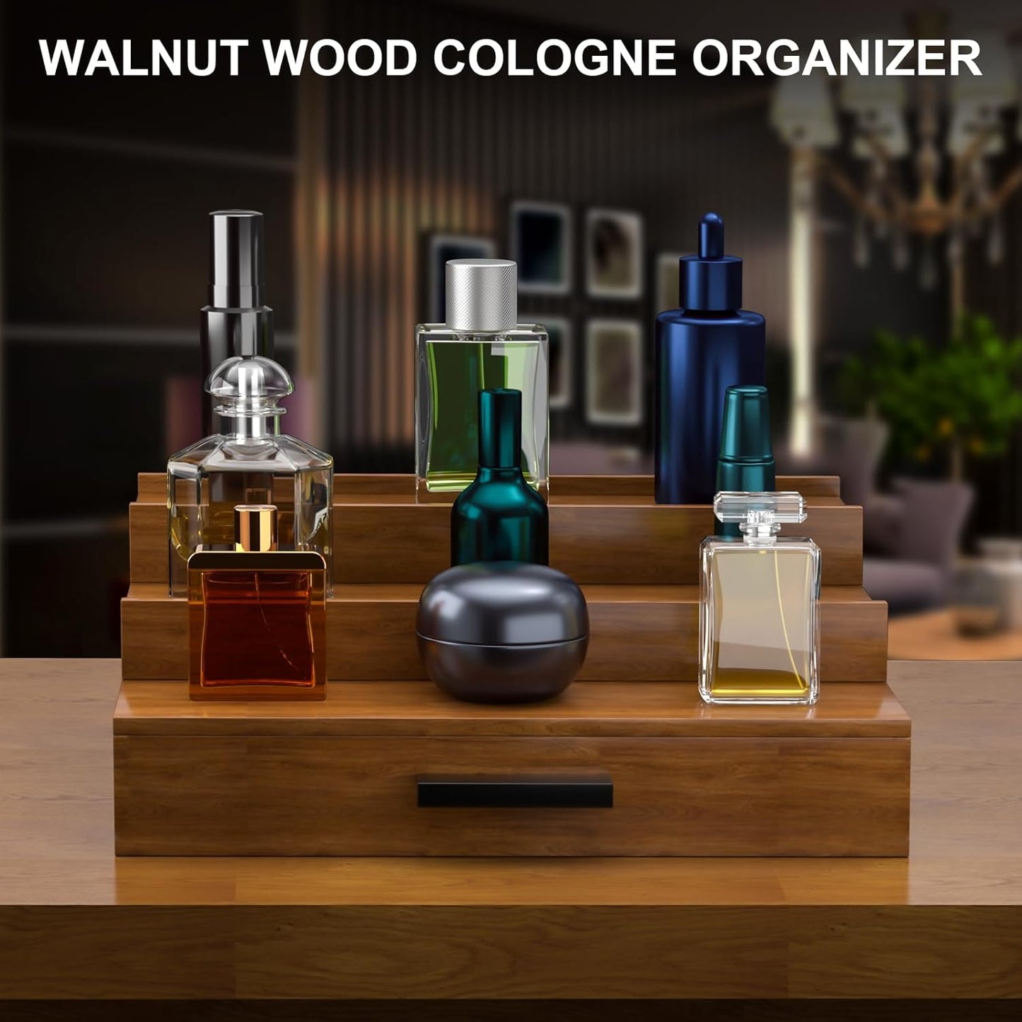 Walnut Wood Cologne Organizer for Men 3 Tier Cologne Stand,Wooden Cologne Holder