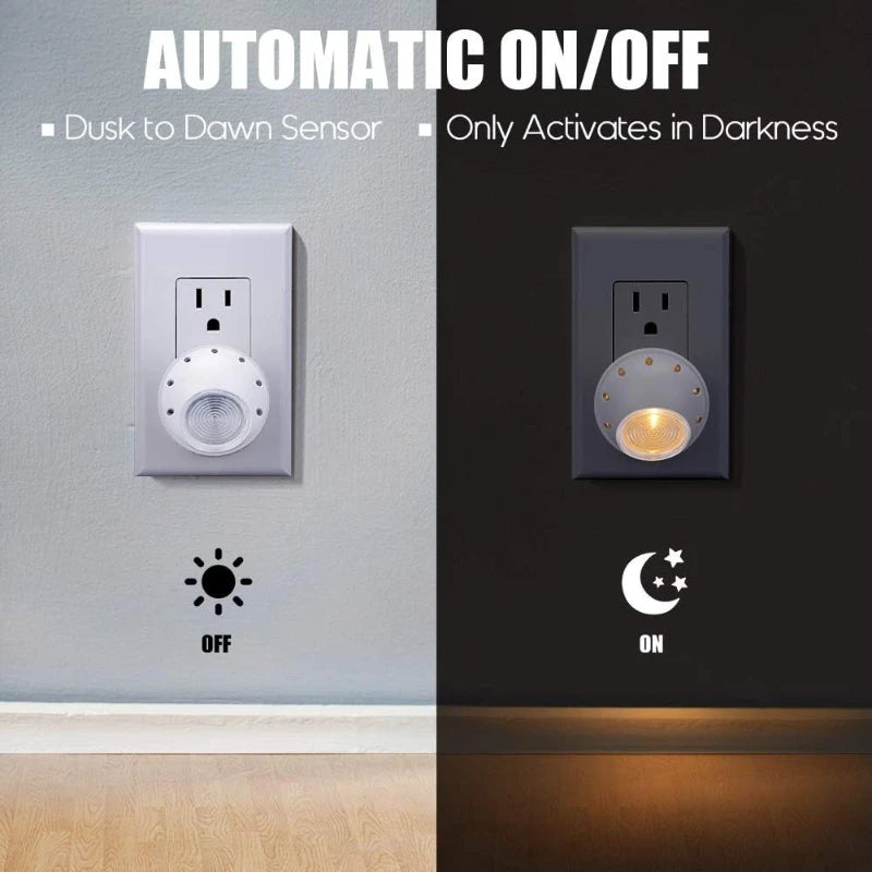 Emotionlite Plug-in Night Lights, Warm White LED Nightlight, 360° Rotation, Dusk to Dawn Sensor, Kids, Adult, Bedroom, Hallway