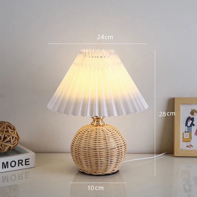 Usb Plug Rattan Bedside Table Lamp Bedroom Mini Table Lamp Nightstand Farmhouse Desk Light for Home Foyer Bookshelf Study Office