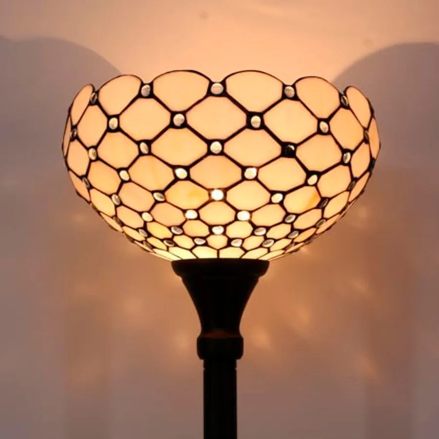 Tiffany Floor Lamp with Cream Amber Stained Glass Bead Light for Bedroom Living Room Home Office Decor 12X12X71 Inches Standing