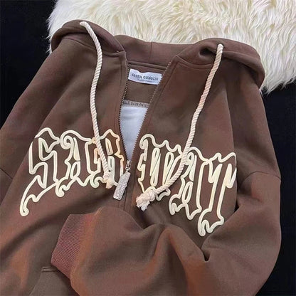 Vintage Harajuku Women's Zipper Hoodie - Y2K Street Wear