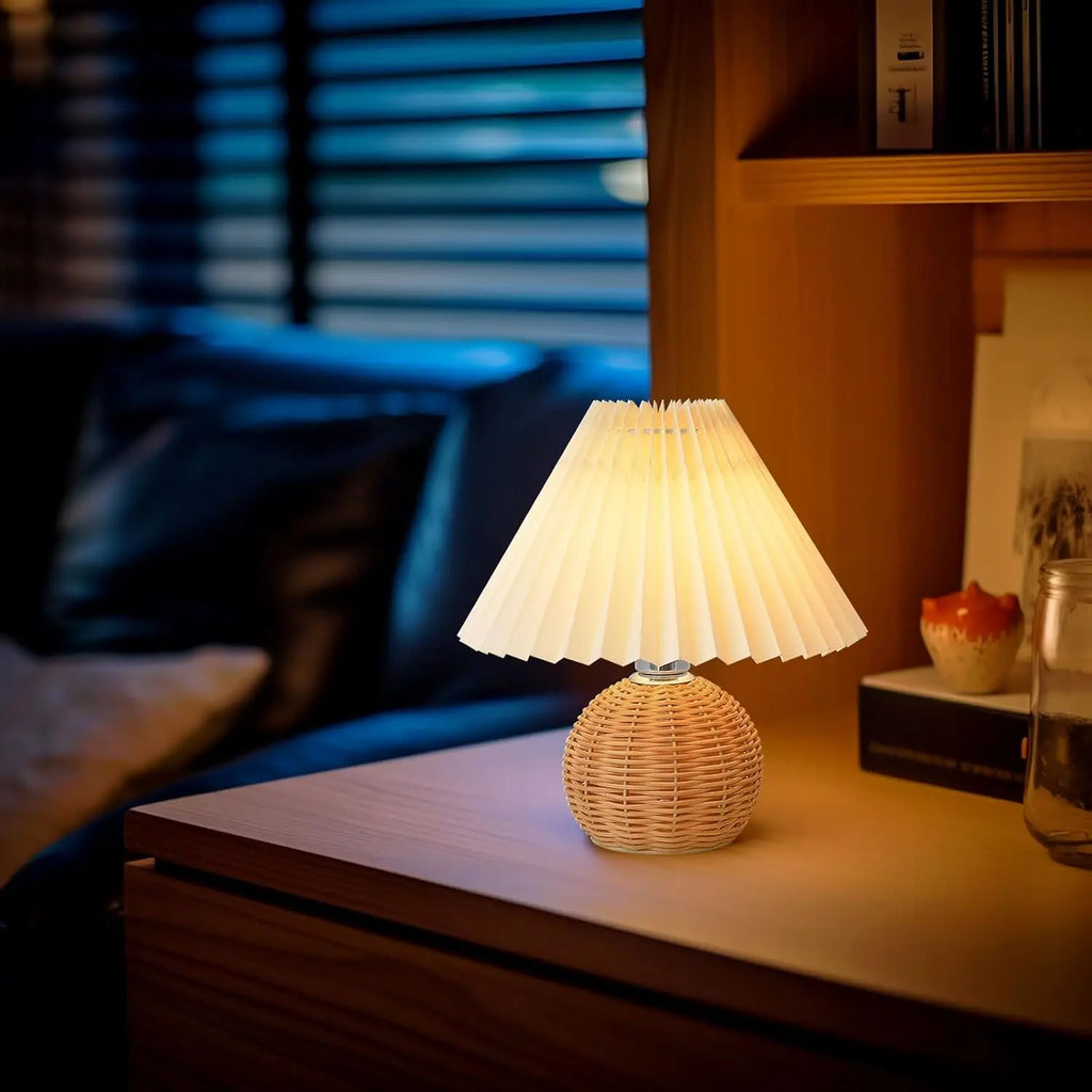 Usb Plug Rattan Bedside Table Lamp Bedroom Mini Table Lamp Nightstand Farmhouse Desk Light for Home Foyer Bookshelf Study Office