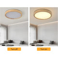 15.7 Inch Modern Wood Led Ceiling Light Fixture, 3000K-6000K Dimmable Round Flush Mount Lighting Fixtures, for Living Room