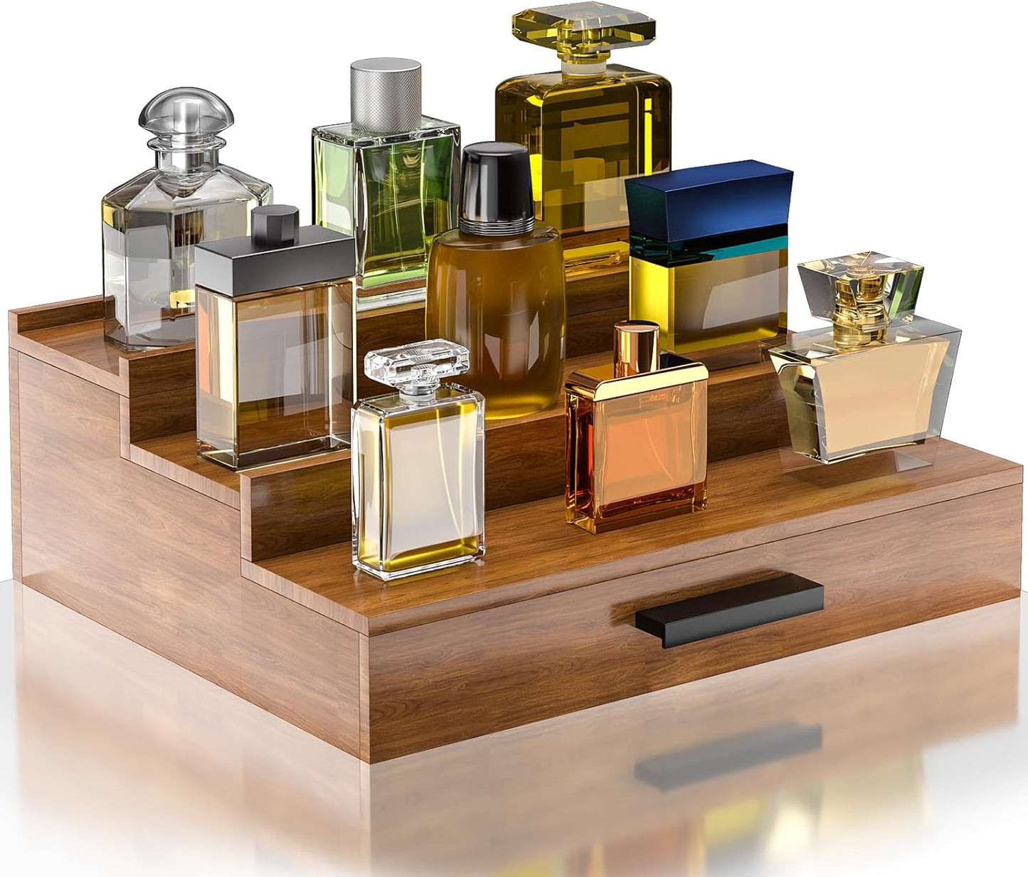 Walnut Wood Cologne Organizer for Men 3 Tier Cologne Stand,Wooden Cologne Holder