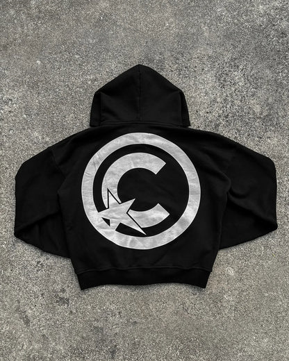 Black CLRVNT Trendy Brand America Streetwear Y2K Letter Patchwork Zip up Hoodie Gothic Punk Rock Men Women Sweatsuit Hoodies