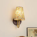 New wabi sandy wind retro floral bedside wall lamp French medieval bedroom solid wood fabric decorative aisle lamp