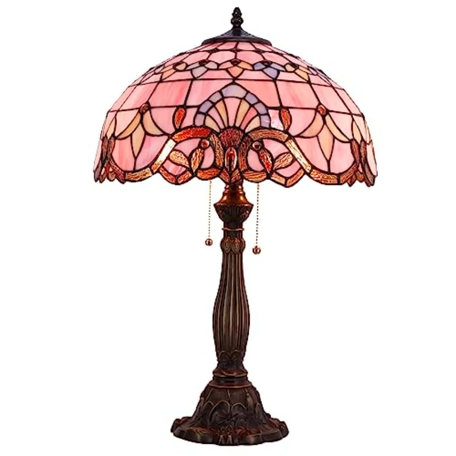 Pink Stained Glass Baroque Style Table Lamp for Bedroom and Living Room Decor 16X16X24 Inches Elegant Desk Light for Home Offic