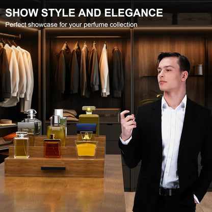 Walnut Wood Cologne Organizer for Men 3 Tier Cologne Stand,Wooden Cologne Holder