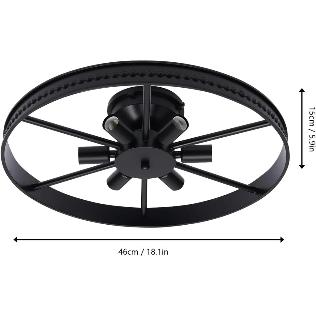 Industrial Wagon Wheel Chandelier 6 Lights, Rustic Flush Mount Ceiling Light Fixture, Retro Ceiling Lamp Hanging Lamp for Kitchen