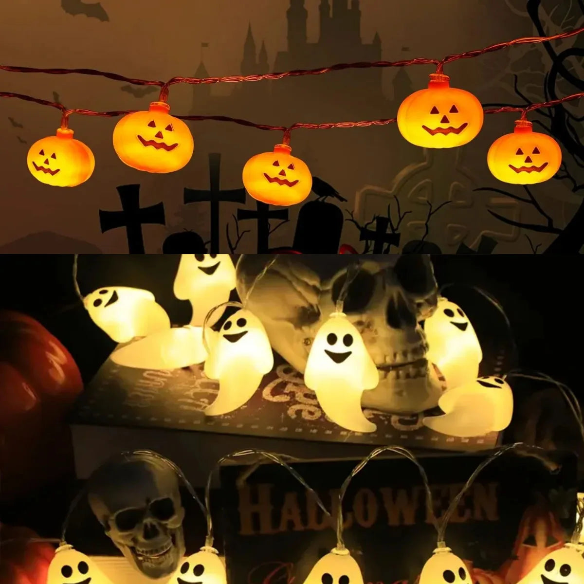 Ghost Eye Lamp 3D LED String Light Horror Halloween Pumpkin Light Festival Party Glowing Atmosphere Decorations Battery Powered
