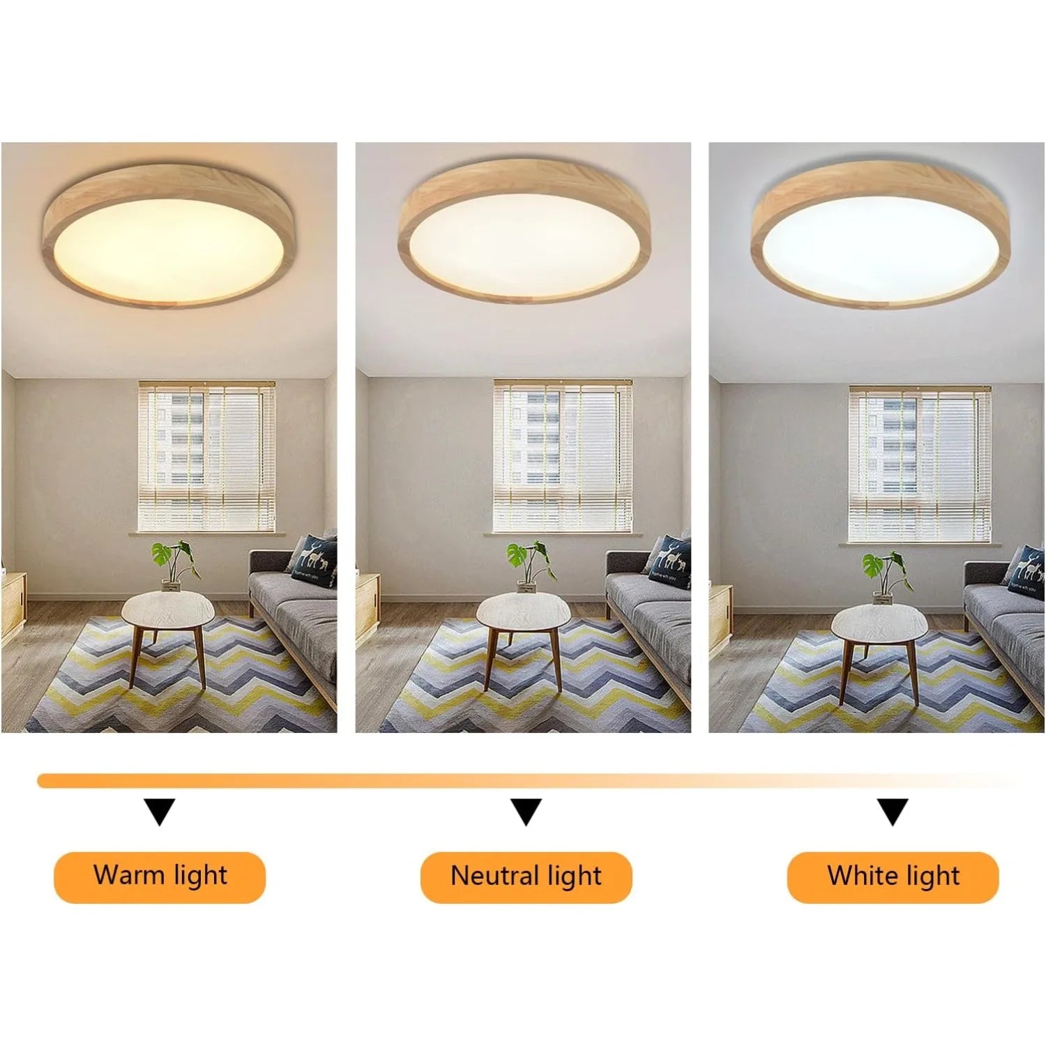 15.7 Inch Modern Wood Led Ceiling Light Fixture, 3000K-6000K Dimmable Round Flush Mount Lighting Fixtures, for Living Room