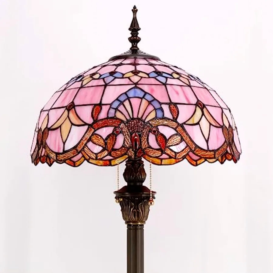 Floor Lamp Pink Baroque Stained Glass Standing Reading Light 16X16X64 Inches Antique Pole Corner Lamp Decor for Bedroom