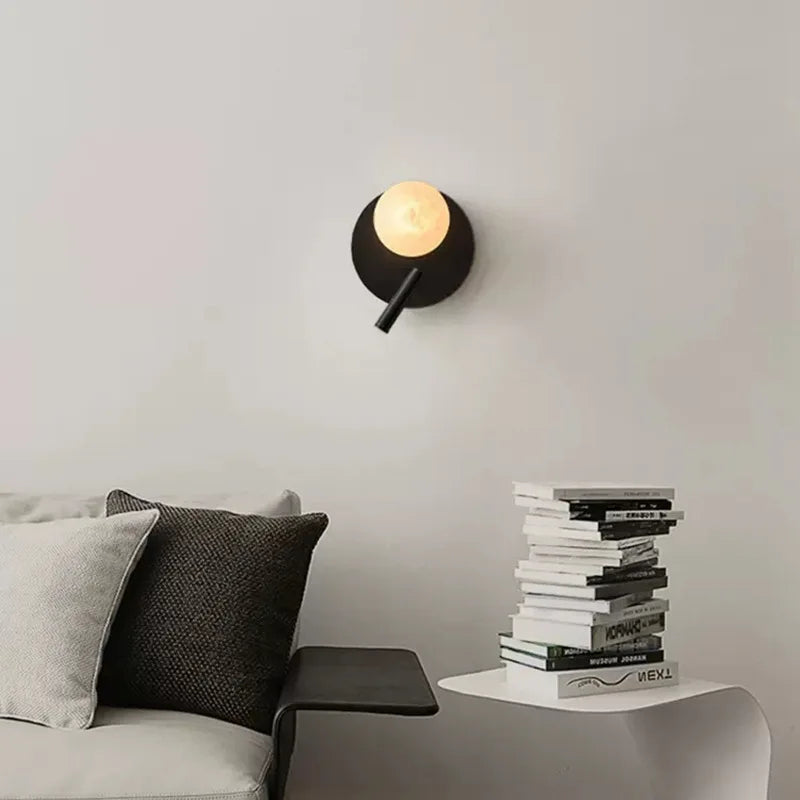 Modern simple Nordic marble wall lamp rotatable reading LED background wall lamp moon bedroom bedside lamp