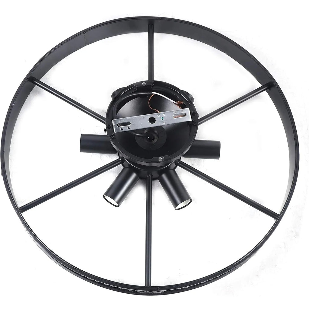 Industrial Wagon Wheel Chandelier 6 Lights, Rustic Flush Mount Ceiling Light Fixture, Retro Ceiling Lamp Hanging Lamp for Kitchen