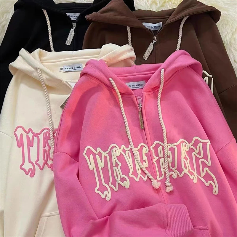 Vintage Harajuku Women's Zipper Hoodie - Y2K Street Wear
