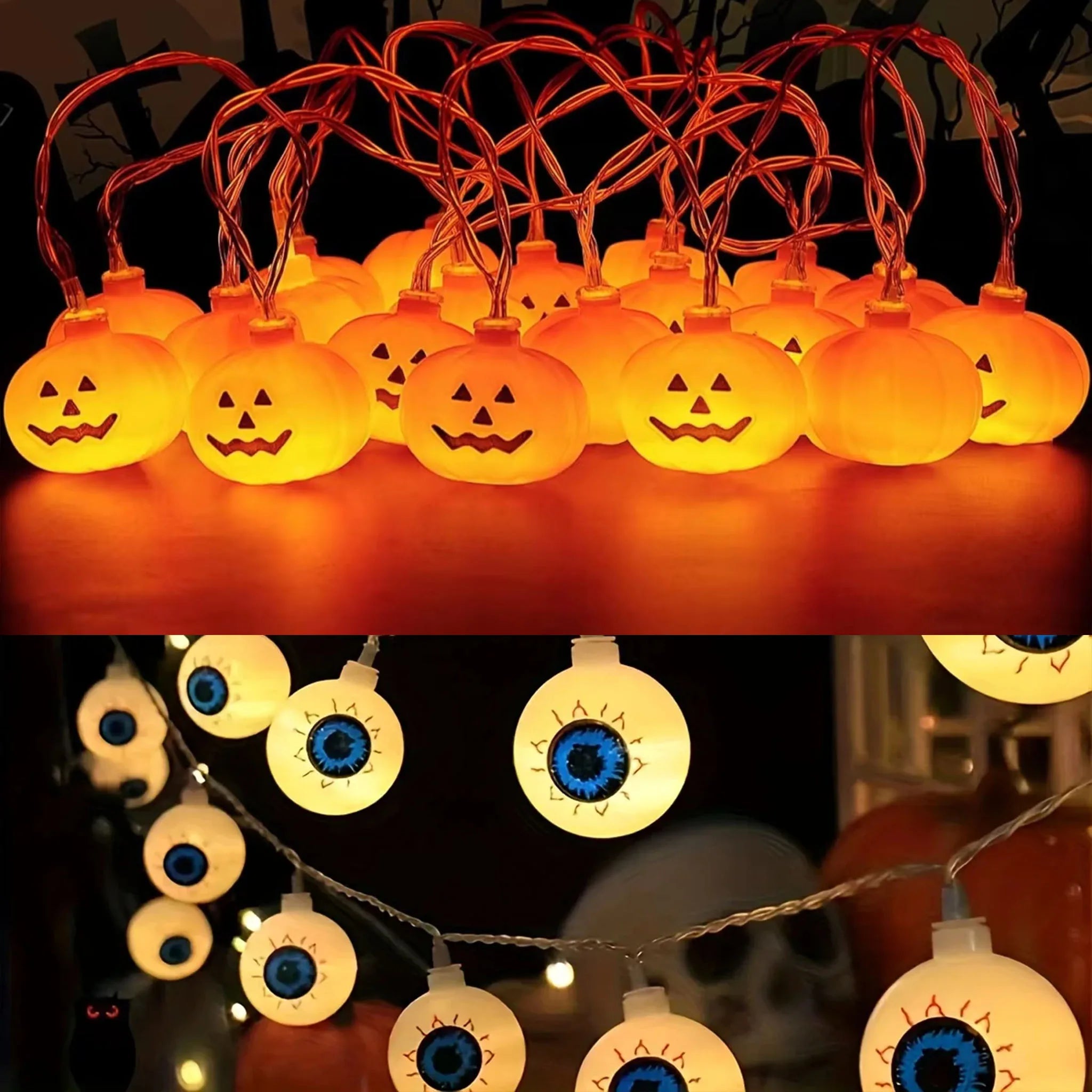 Ghost Eye Lamp 3D LED String Light Horror Halloween Pumpkin Light Festival Party Glowing Atmosphere Decorations Battery Powered