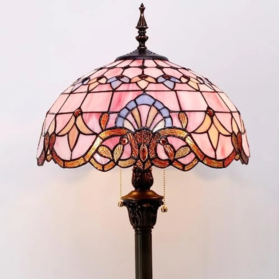 Floor Lamp Pink Baroque Stained Glass Standing Reading Light 16X16X64 Inches Antique Pole Corner Lamp Decor for Bedroom