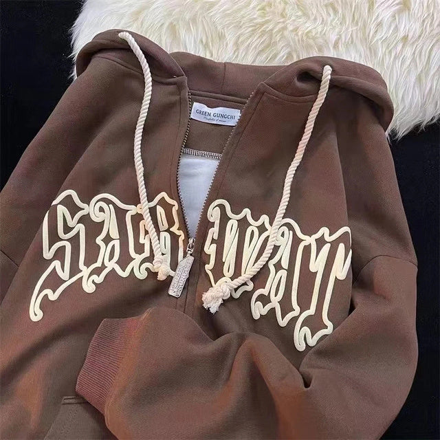 Vintage Harajuku Women's Zipper Hoodie - Y2K Street Wear