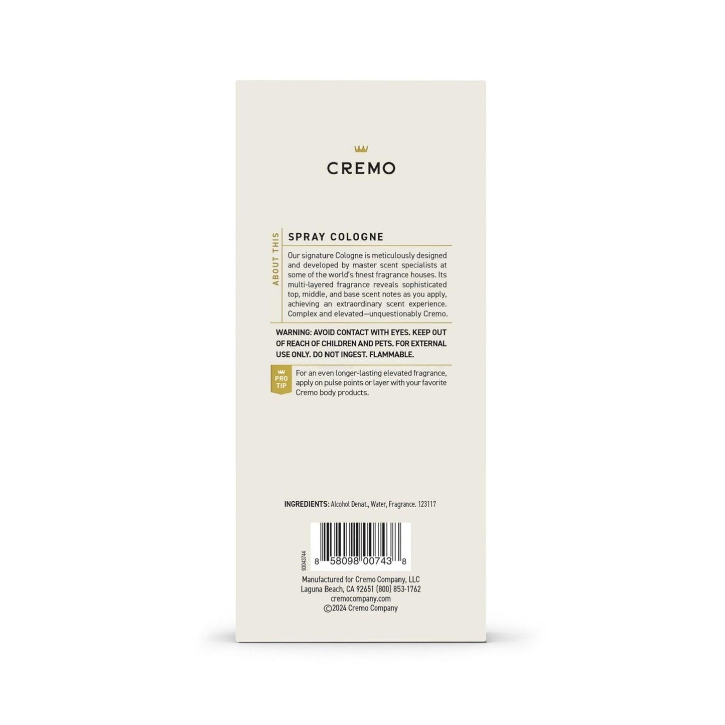 Cremo Spice & Black Vanilla Cologne Spray, an Explosion of Vibrant Spices,