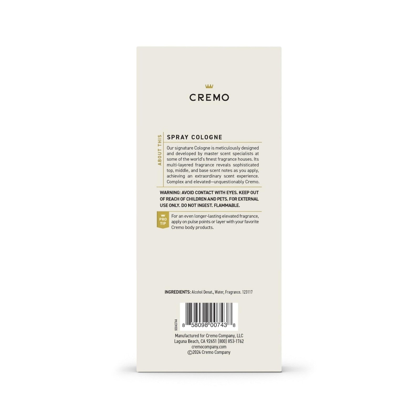 Cremo Spice & Black Vanilla Cologne Spray, an Explosion of Vibrant Spices,