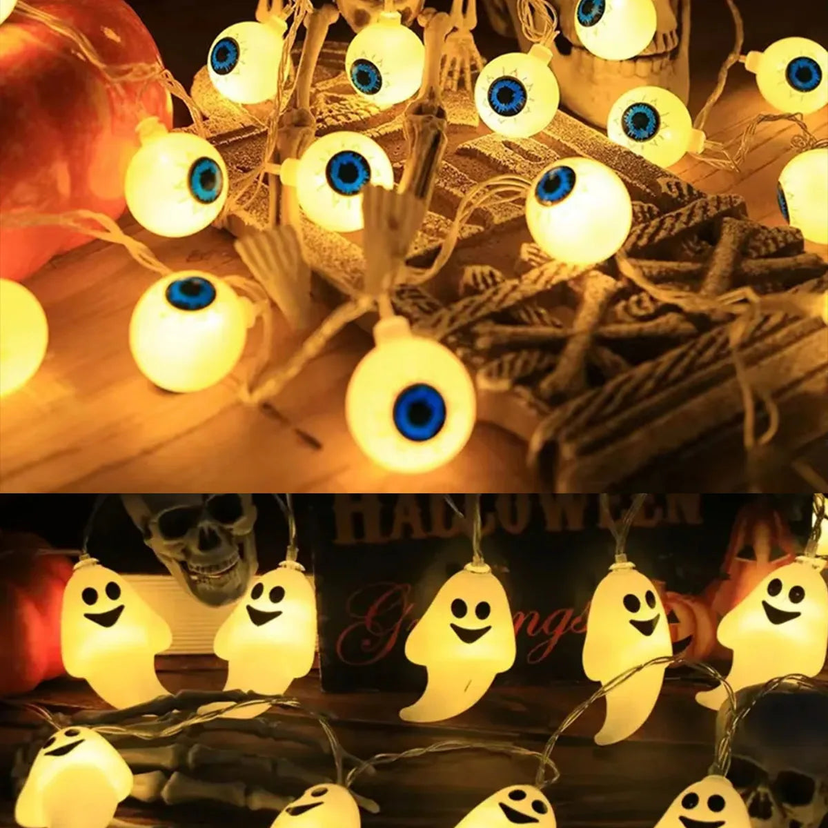Ghost Eye Lamp 3D LED String Light Horror Halloween Pumpkin Light Festival Party Glowing Atmosphere Decorations Battery Powered