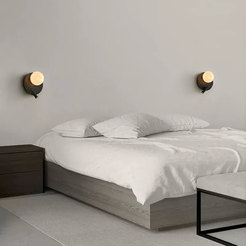 Modern simple Nordic marble wall lamp rotatable reading LED background wall lamp moon bedroom bedside lamp
